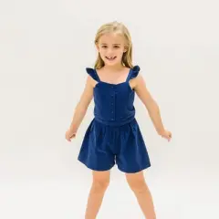 Hope & Henry Girls' Flutter Button Front Romper, Kids