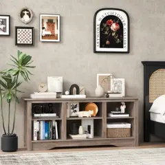 Tangkula 58" TV Stand Entertainment Center w/ 3-Adjustable Shelves for 65" TV Grey