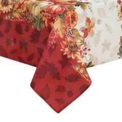 Swaying Leaves Bordered Fall Tablecloth - Red/White - Elrene Home Fashions