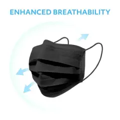 MagiCare - Black Protective Face Masks for Adults - 3-Layer Disposable Breathable Mask - 50ct
