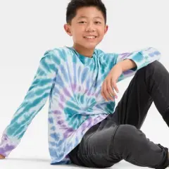 Boys' Swirl Tie-Dye Long Sleeve Graphic T-Shirt - art class&trade; Purple/Green/White