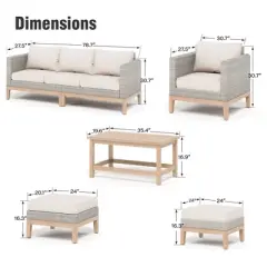 Captiva Designs 5pc outdoor patio wicker rattan cushioned conversation set with armchairs, ottomans and solid wood table