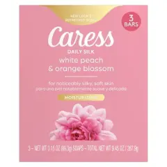 Caress Women's Bar Soap Daily Silk White Peach & Orange Blossom for All Skin - 3.15oz/3pk
