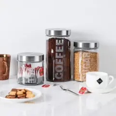 Whole Housewares Airtight Glass Canister Set for Coffee, Tea, and Sugar - Set of 3