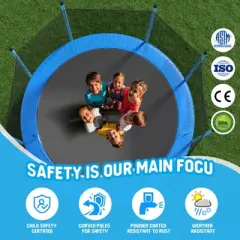 APRILSOUL Blue 12FT Premium Trampoline with Safety Net and Basketball Hoop, UV-Proof Mat, 72 Galvanized Springs, 6-8 Kids, CE/TUV Certified