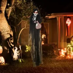 HOMCOM Guitar-Playing Grim Reaper Outdoor Halloween Decoration with Sound Activated Light Up Eyes, Sound Effects, Animated Prop for Party