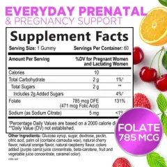 Folic Acid Gummies 785 mcg, Essential Prenatal Vitamins, Vegan Folic Supplement Gummy, Vitamin B9 Chewable - 60 Gummies By Nature's Nutrition