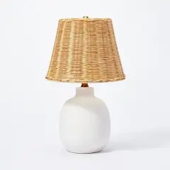 18.5"x11" Ceramic Table Lamp with Rattan Shade White - Threshold&trade; designed with Studio McGee: Nightstand Wicker Lighting