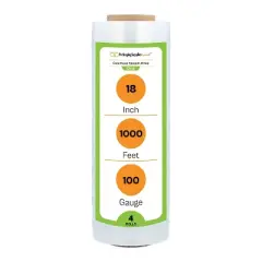 PSBM Cast Hand Stretch Wrap Plastic Shrink Film Clear 18" x 1000' 100 Gauge 4 Rolls