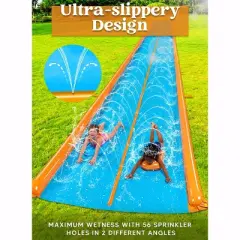 Joyfy 25ft Double Lane Water Slides with Bodyboards and Sprinkler, Summer Yard Outdoor Water Slip for Kids Adults