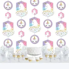 Big Dot of Happiness Rainbow Unicorn - Magical Unicorn Baby Shower or Birthday Party DIY Dangler Backdrop - Hanging Vertical Decorations - 30 Pieces