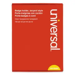 Universal Clear Badge Holders w/Neck Lanyards, 3 x 4, White Inserts, 100/Box