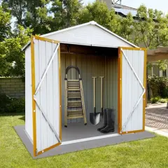Gulches Outdoor storage sheds 4FTx6FT Apex roof ,Tool Shed with All-Weather Design ,White+Yellow