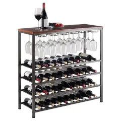 Michelle Wine Rack with Glass Hanger Metal/Antique Bronze/Teak - Winsome