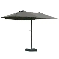 DOMETOUR 15' Steel Rectangular Patio Umbrella w/ Base, Sun Protection & Crank for Deck Pool Patio, Dark Gray