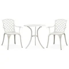 vidaXL Patio Bistro Set 3 Piece Patio Round Table and Chairs Cast Aluminum - White