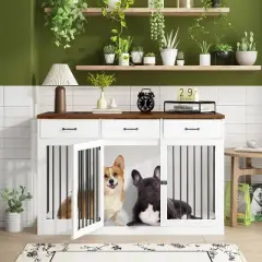 Famapy White Furniture-Style Dog Cage with 3 Drawer Storage: Sturdy and Reliable