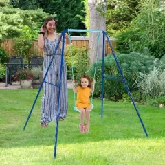 Safstar Kids Adventure Swing Set with A-Frame Stand, Adjustable Sturdy Metal Swing for Backyards & Gardens, Ideal Gift for Ages 3-10