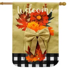 Briarwood Lane Fall House Flag 40x28 For Outdoor Fall Floral Mason Jar Burlap For Fall House Flag
