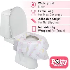 Potty Shields Toilet Seat Covers Disposable (12 Pack, Floral)- XL Waterproof Toilet Cover for Toddlers, Kids & Adults- Portable & Individually Wrapped