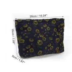 Unique Bargains Women Portable Floral Makeup Bag Dark Blue 1 Pc