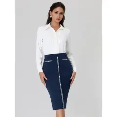 Hobemty Women's Pencil Skirt High Waist Business Work Bodycon Tweed Skirts