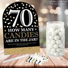 Big Dot of Happiness Adult 70th Birthday - Gold - How Many Candies Birthday Party Game - 1 Stand and 40 Cards - Candy Guessing Game
