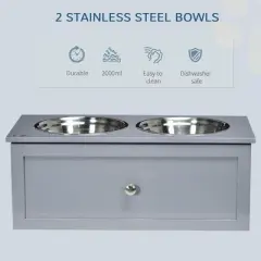 INFURNIC Pet Bowl Elevated Feeding Station with Storage Stainless Steel Bowls for Medium Dogs, Grey, 23.6"*11.8"*9.4"