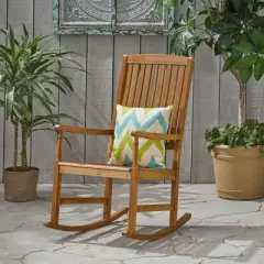 Outdoor Wooden Rocking Chair,Rustic Acacia Patio Rocker with Slatted Back for Porch,Garden,or Deck Seating-Maison Boucle