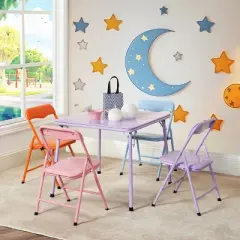 Homy Casa Folding Kids Activity Table with 4 Chairs for Play, Reading and Snack Time, Pastel