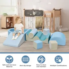 Indoor Climb & Crawl Playset, Soft Foam Block Activity Play Structures, Indoor Climbing Toys Crawling Foam Blocks for Toddlers 1+