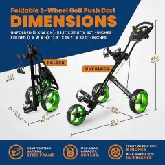 Jovial 3-Wheel Junior Pull Cart - Foldable Golf Cart with Deluxe Scorecard Holder, Ergonomic Handle, and Easy Fold Design - JOVGFP9