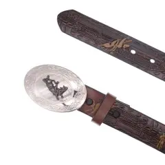 Nocona Belt Co Boy's Tooled Rodeo Belt with Plaque Buckle