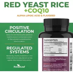 Forest Leaf Red Yeast Rice 1200 MG, Extra Strength Red Rice Yeast with CoQ10 Supplement, Supports Cardiovascular Health - 90 Vegetable Caps