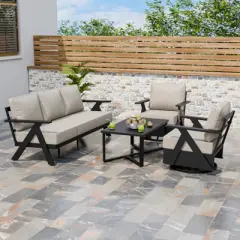 EAGLE PEAK Urban Slate 4 Piece Modern Outdoor Patio Furniture Set, Couch, Swivel Rocking Chairs, and Coffee Table