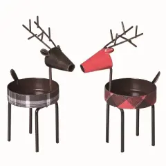 Transpac Christmas Metal Reindeer Container Decor Set of 2 Christmas Home Decorations