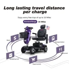 Scooters for Adults 4 Wheel Powered Mobility Scooters Folding Electric Bike for Seniors 300 lbs Capacity 16 Miles Headlight USB Charger Port Purple