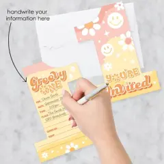 Big Dot of Happiness Groovy One - Shaped Fill-In Invitations - Boho Hippie First Birthday Party Invitation Cards with Envelopes - Set of 12