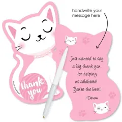 Big Dot of Happiness Purr-fect Kitty Cat - Shaped Thank You Cards - Kitten Baby Shower Birthday Party Thank You Note Cards with Envelopes - Set of 12