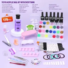 YEVYO Acrylic Nail Kit for Beginners with 4 Colors Gel Polish Kit with 24 Colors of Glitter Powder and Sequins