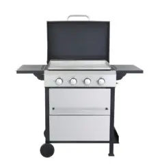 SEVOBAL Outdoor Grills, Griddles and Smokers 4 Burner Propane Gas Grill, BTU Outdoor BBQ with Foldable Side Tables, Black, 31.1"*22.84"*14.96"