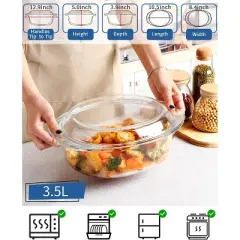 Itopfox Oval Glass Casserole Dish with Lid, Microwave & Oven Safe Bakeware, Covered Glass Dish for Baking & Cooking, 3.5L Capacity