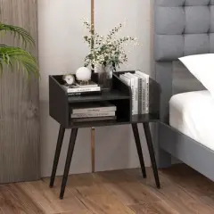 Costway Mid Century Modern End Table with Open Shelves Metal Support Legs for Bedroom White/Black/Coffee