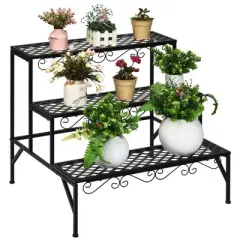 Costway 3 Tiers Metal Plant Stand Ladder Flower Pot Rack Decorative Planter Holder