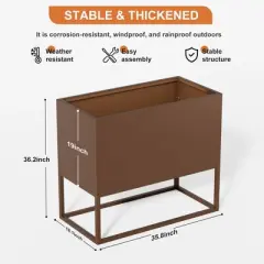 PexFix 36" x 18" Brown Large Metal Rectangular Planter with Shelves and Drainage Holes for Indoor/Outdoor  Tall Plants Flowers