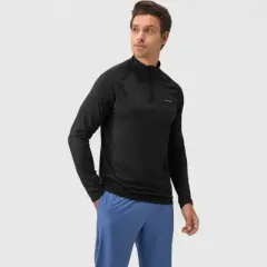 Anna-Kaci Active Men's Long Sleeve Quarter-Zip Pullover with Reflective Chest Detail and Slim Fit Design