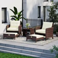 Pamapic 5-Pieces Wicker Patio Furniture Set Outdoor Patio Chairs with Ottomans, Cushions