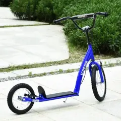 Aosom Youth Scooter Kick Scooter for Kids 5+ with Adjustable Handlebar Front and Rear Dual Brakes Inflatable Wheels