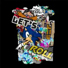 Bioworld Sonic The Hedgehog "Let's Roll" Modern Street Art Youth Black Crew Neck Sweatshirt