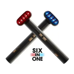 GLO24K 6-IN-1 Beauty Therapy Wand for the Face, Eyes, and Neck I Based on Dual LED Light Therapy, Thermal, Vibration, and Micro-Current Technologies